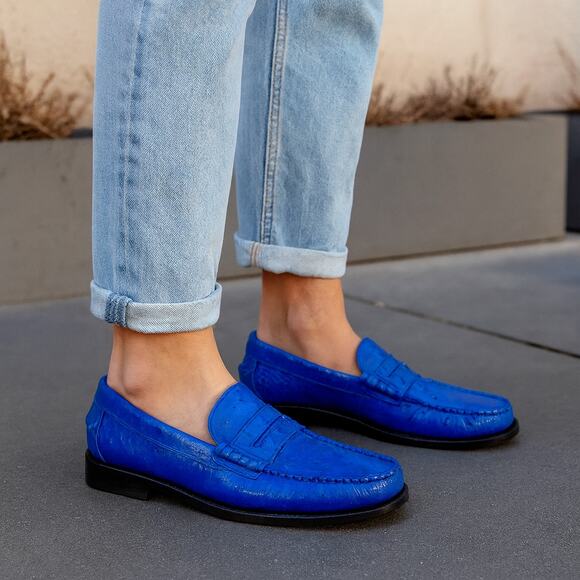 Sebago USA Women's SZ 9.5 Docksides Ostrich Leather Penny Loafer Royal Blue RARE - Picture 11 of 11
